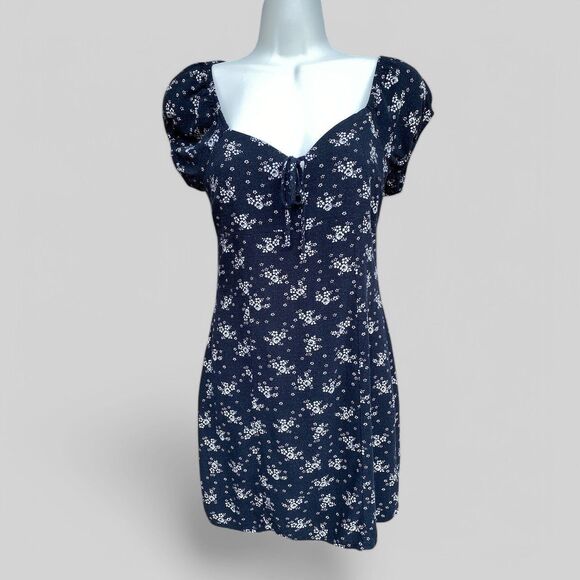 Aeropostale Size S peasant mini dress black white florals y2k style grunge boho - Picture 3 of 12